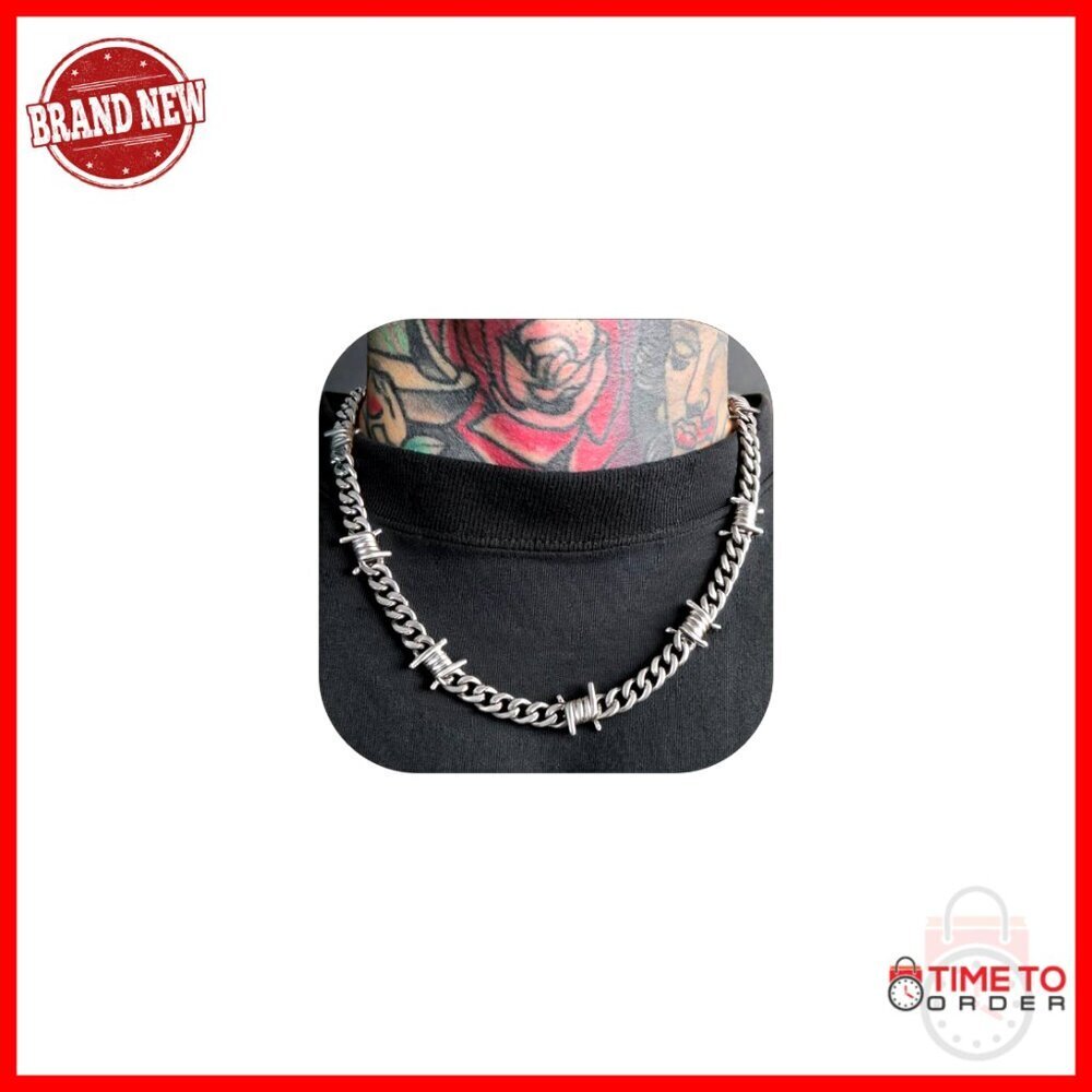 Stainless Steel Barbed Wire Necklace Punk Thorns Chain 20 Inch Adjustable